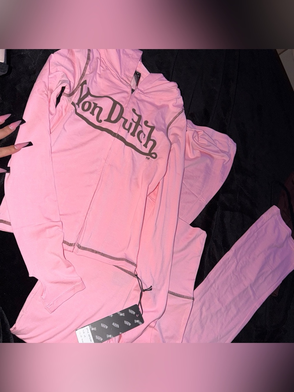 Von Dutch Pink Hooded Kids Pajama Set with Logo